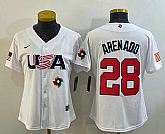 Women's USA Baseball #28 Nolan Arenado 2023 White World Classic Replica Stitched Jersey,baseball caps,new era cap wholesale,wholesale hats